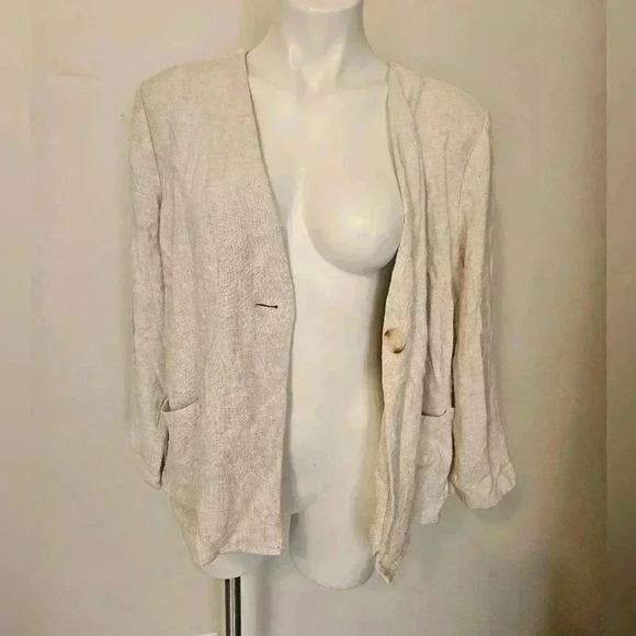 Soft Surroundings Linen BlendBlazer Cardigan Top 3/4Sleeve Button Front - Picture 5 of 8